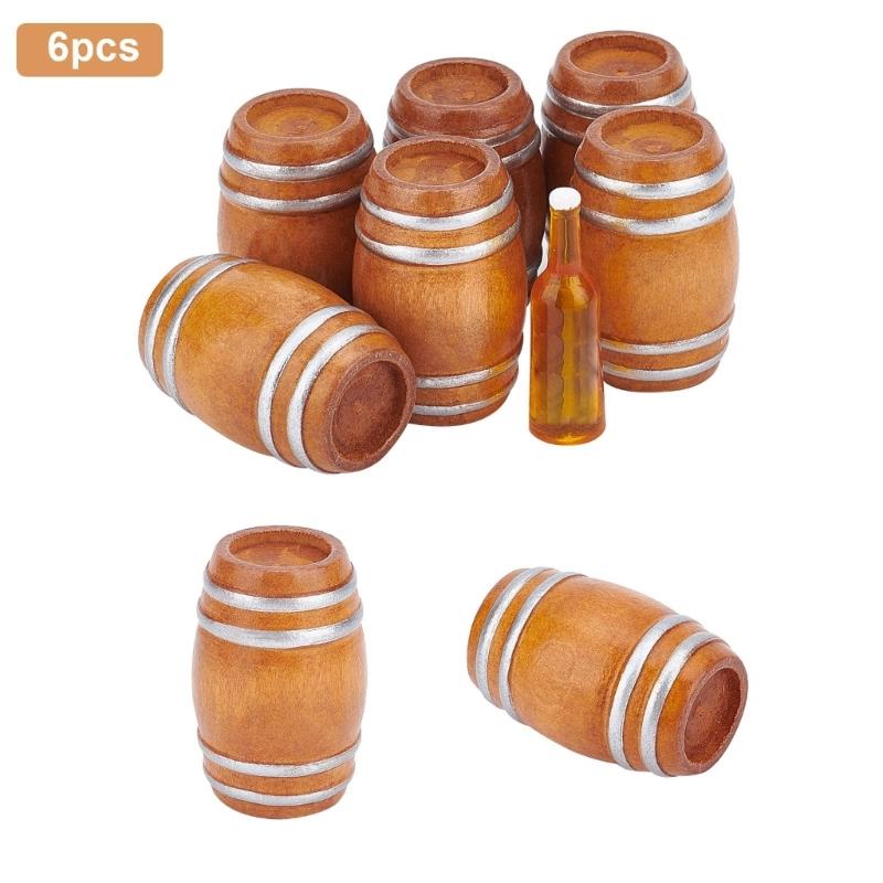 Mini Wooden Beer Barrels for Dollhouses Bar Scene Decoration Beer Festivals and Party Setting Natural Wood