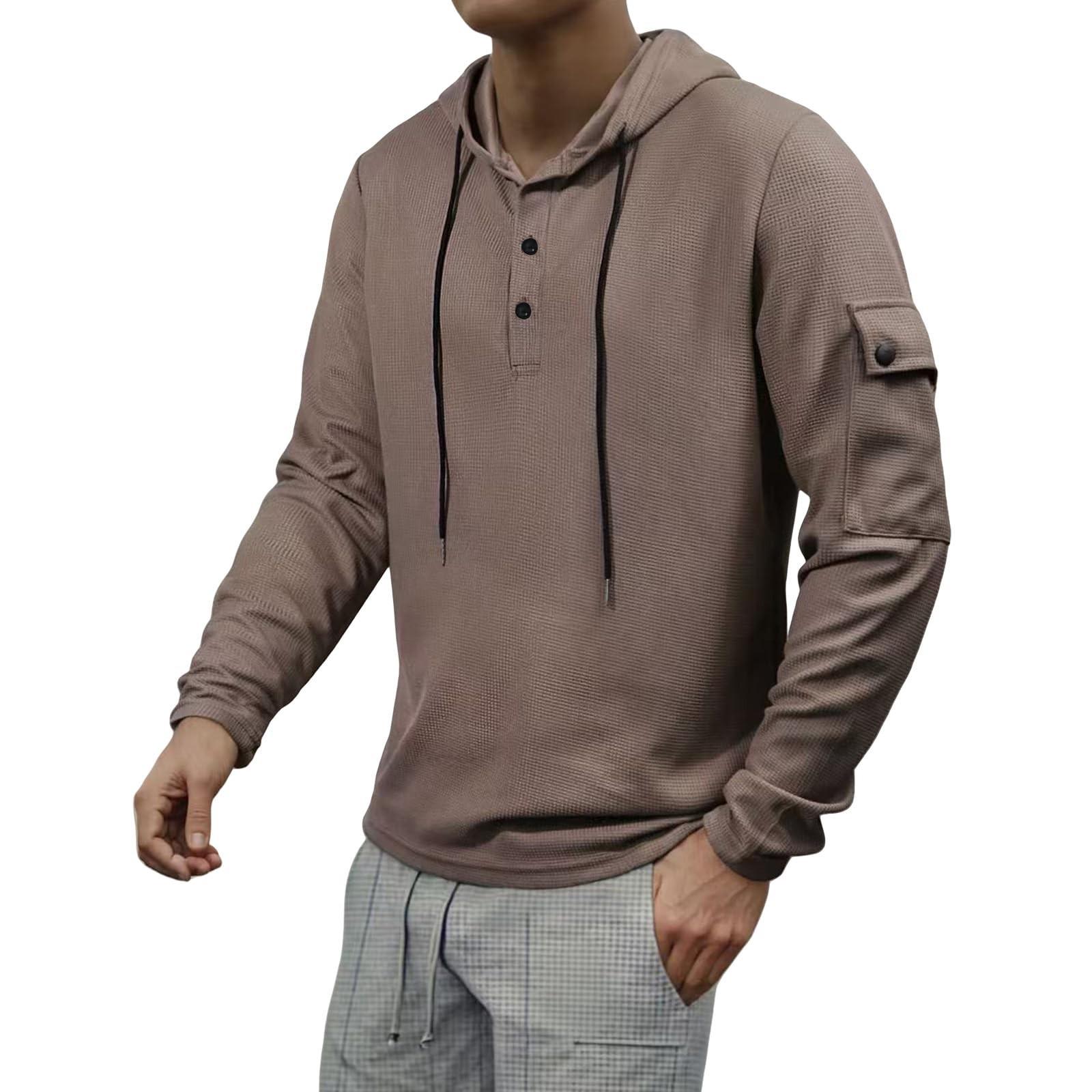 

Mens Oversized Hoodies Long Sleeve Knit Hooded Sweatshirts Fall Casual Solid Fashion Soft Athletic Pullover XL хакі