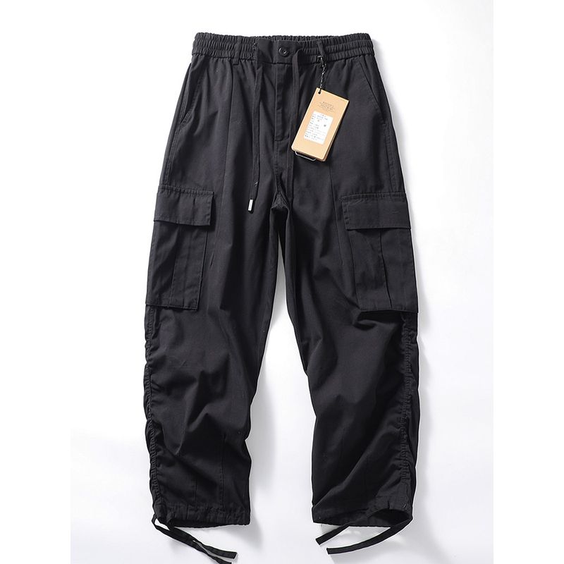 Trendy Vintage Cotton Loose Multi-Pocket Cargo Pants Black M
