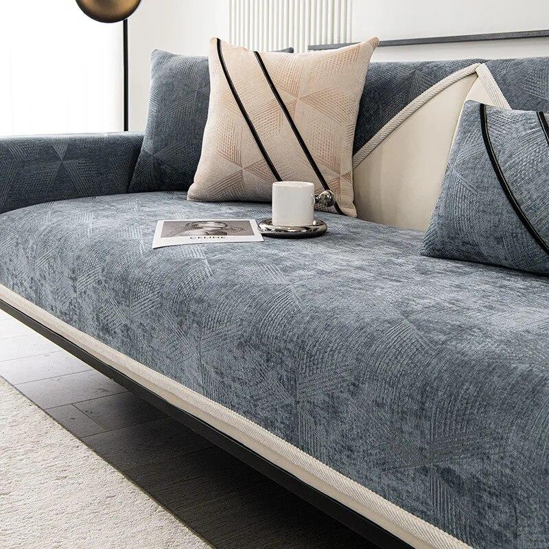 

Роскошная диванная подушка с белым краем, синельная ткань, чехол для дивана, ткань, полотенце, универсальное противоскользящее покрытие для гостиной, удобное износостойкое 60x60cm 1pcs