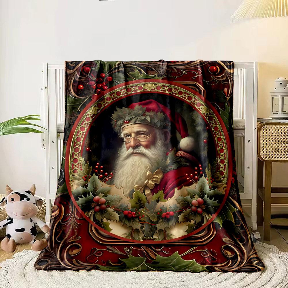 Christmas Santa Claus Holly Pattern Blanket bedroom Blanket for Livingroom Couch lunch break Soft throw for Friend's festival Gift