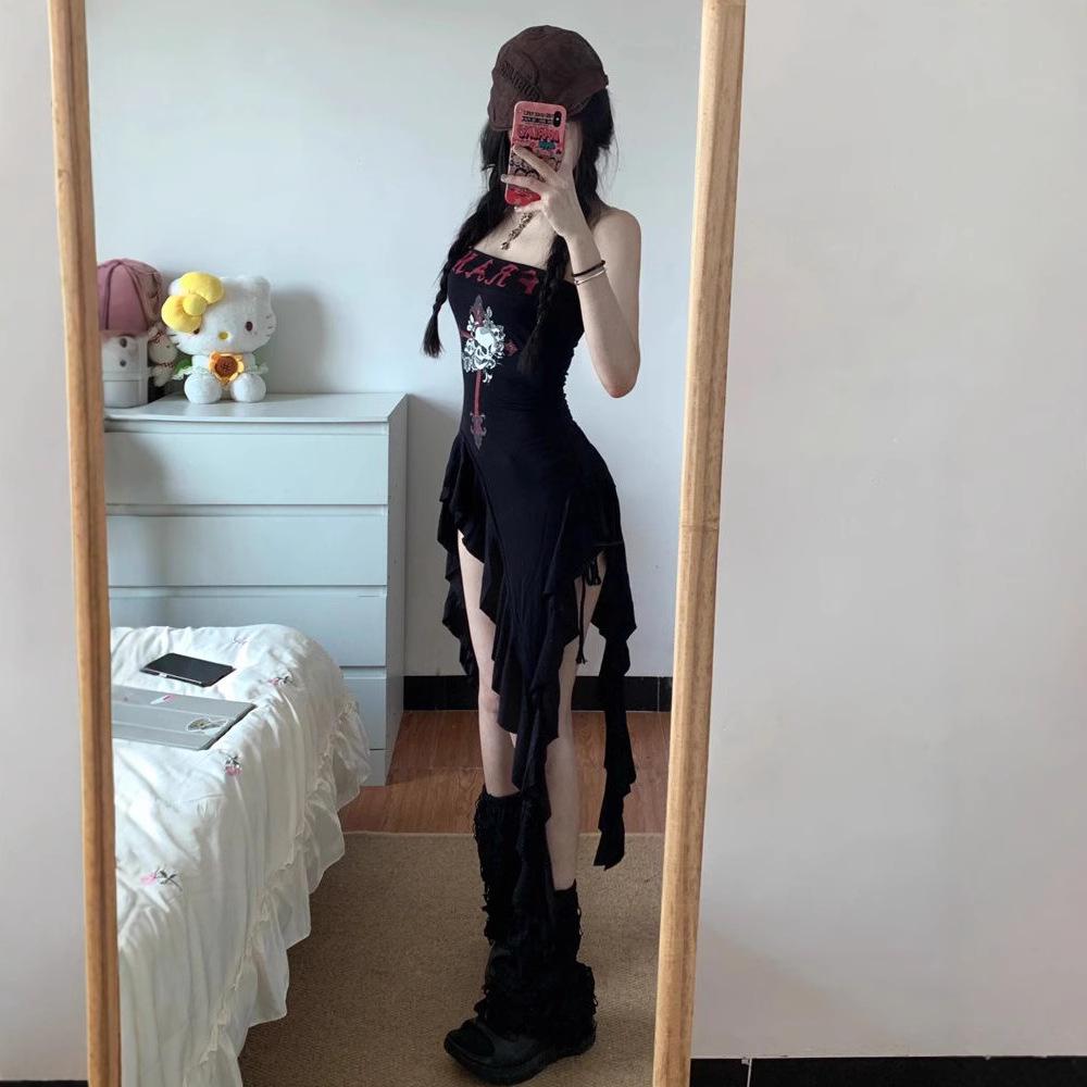 American Hot Girl Summer Bandeau Dress - Waist-Slimming Irregular Short Style