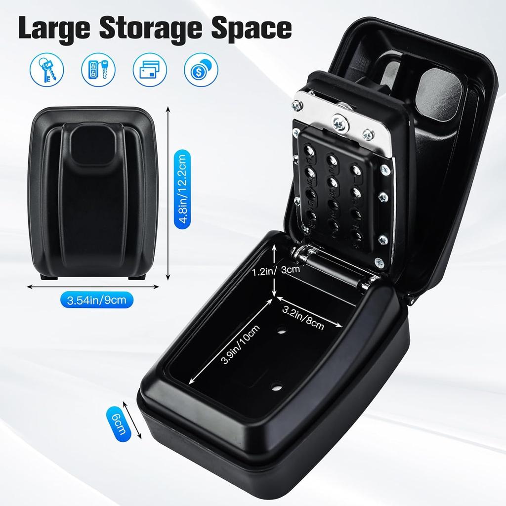 Key Lock Box for Outside, Key Safe Wall Mounted Outdoor Waterproof Extra Large Key Box 12-Digit Combination Key Storage Box with Weatherproof Cover