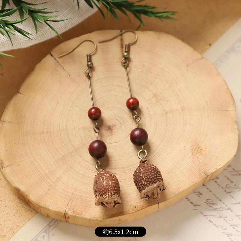 Retro Handmade Plant Fruit Earrings Pine Cone Literature and Art Chinese Medicine Dried Fruit Niche Creative Earrings Women