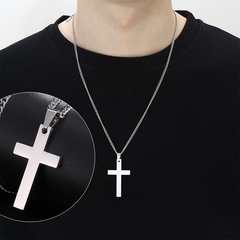 Fashion Stainless Steel Cross Pendant Necklace For Women Men Link Chain Charm Necklace Cool Boys Girls Punk Hip Hop Jewelry Gift