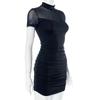 Women's Dress Summer Half High Neck Short Sleeve Fashion Sexy Mesh Yarn Wrap Hip Dresses