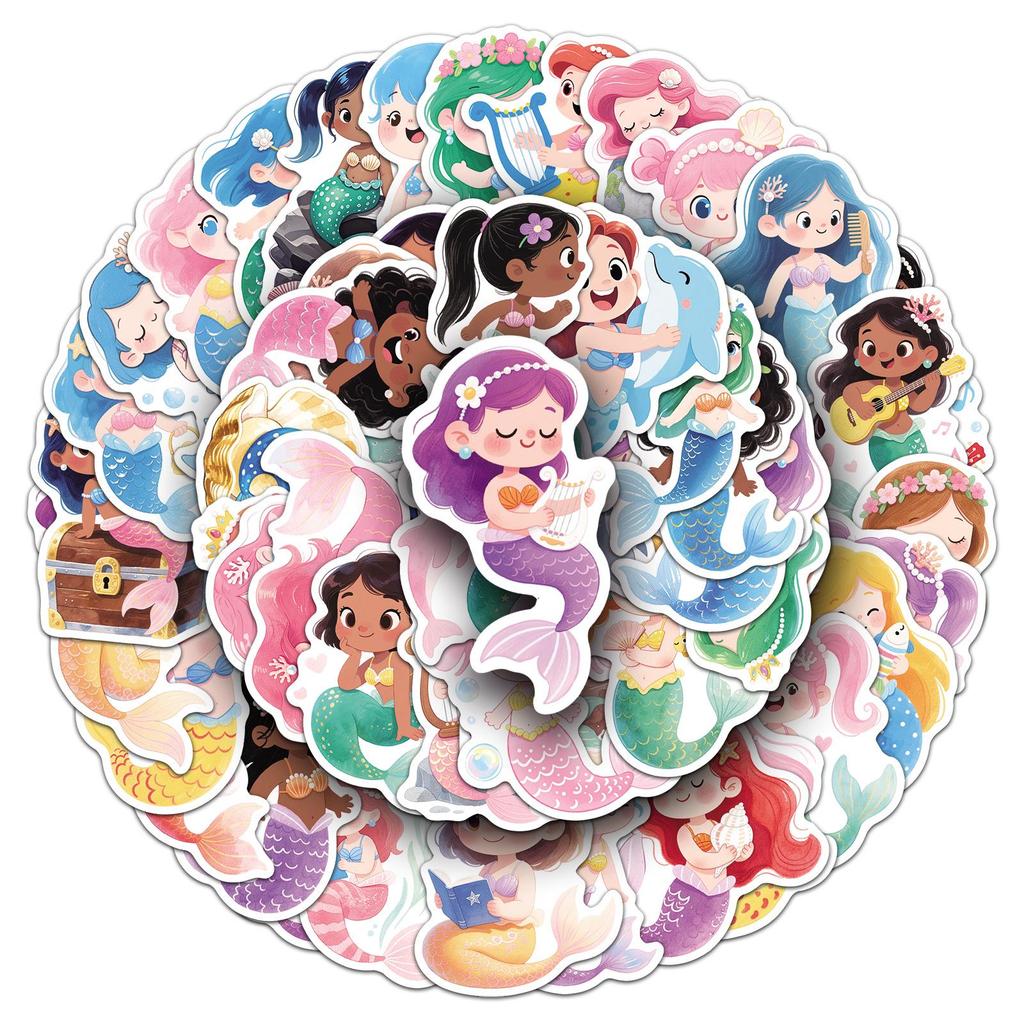 50 Cute Cartoon Mermaid Graffiti Stickers for Water Bottles, Phone Cases, and Journals