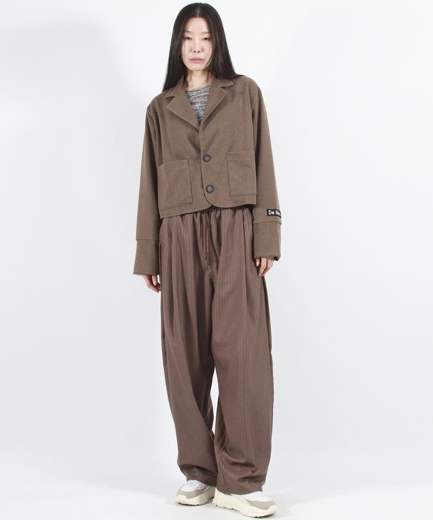 Deumakeu Stripe Chicano Wide One-Tuck Pants -Brown