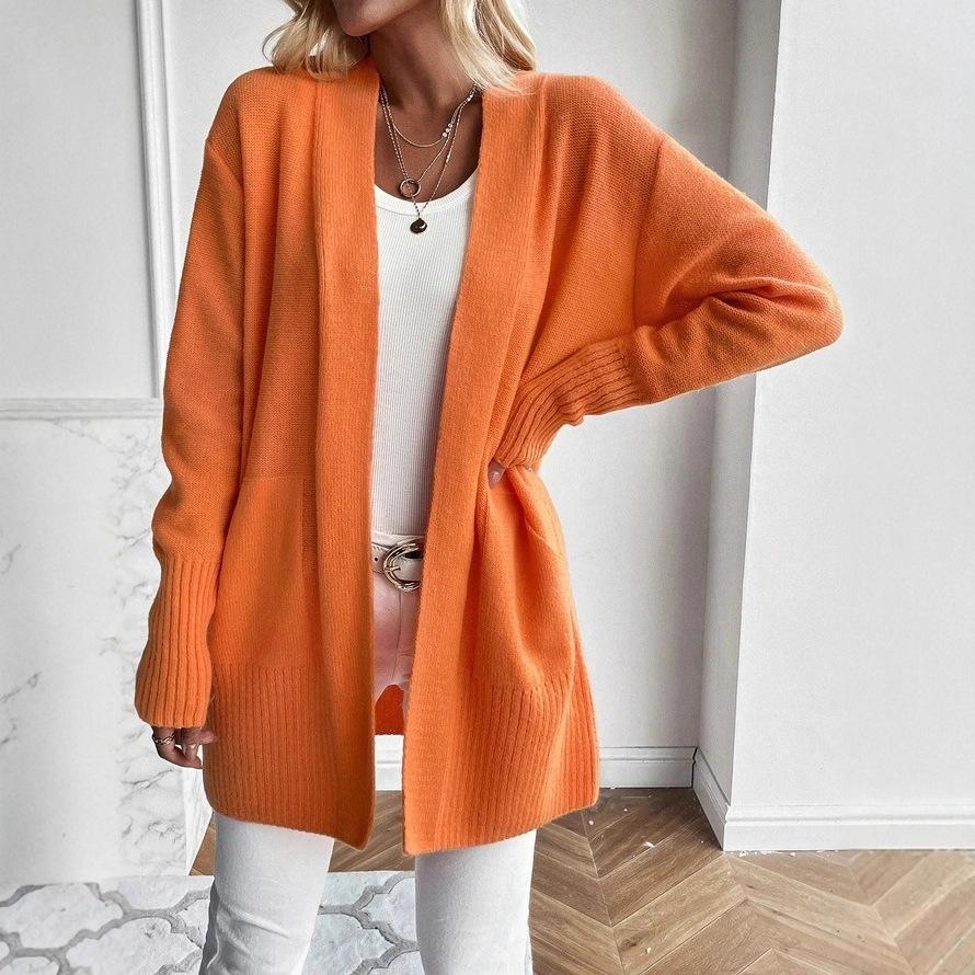 Women'S Cozy Yellow Knit Cardigan - Long Sleeve, V-Neck, Loose Fit, Fall & Winter Stylish Pullover