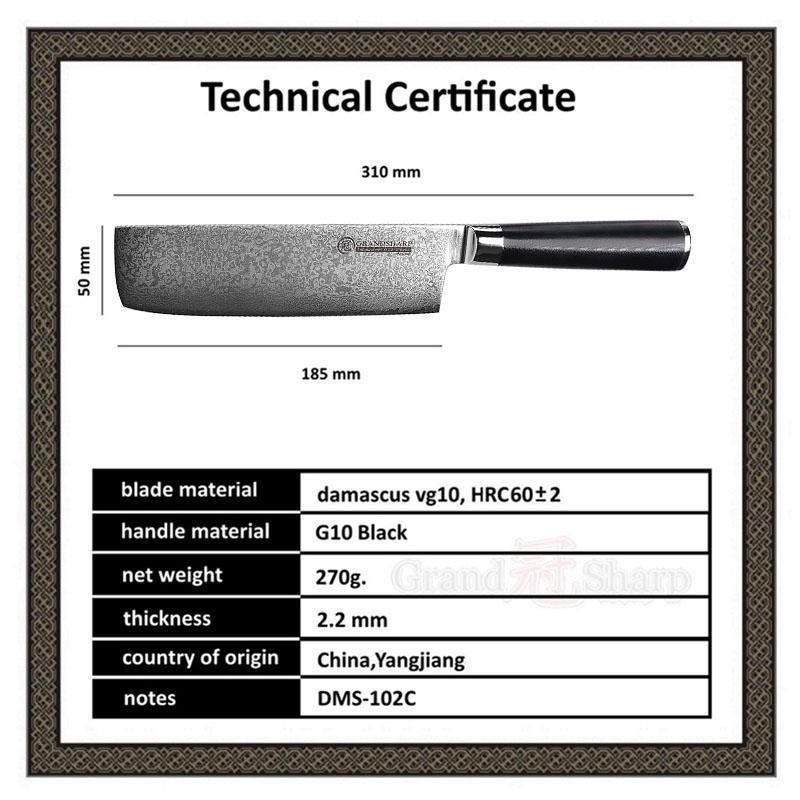 7 Inch Damascus Cleaver Knife Nakiri Japanese Stainless Steel VG10 Kitchen Chef  Knife G10 Handle