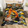 Excavator King Queen Duvet Cover Cartoon Construction Truck Bedding Set for Kids Boys Girls Tractor 2/3pcs Polyester Quilt Cover