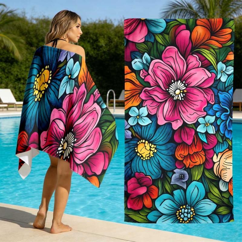 Tropical Palm Tree Gradient Sunset Reflection Silhouette Print Microfiber Quick Dry Beach Towel Hawaiian Sunset Beach Bath Towel