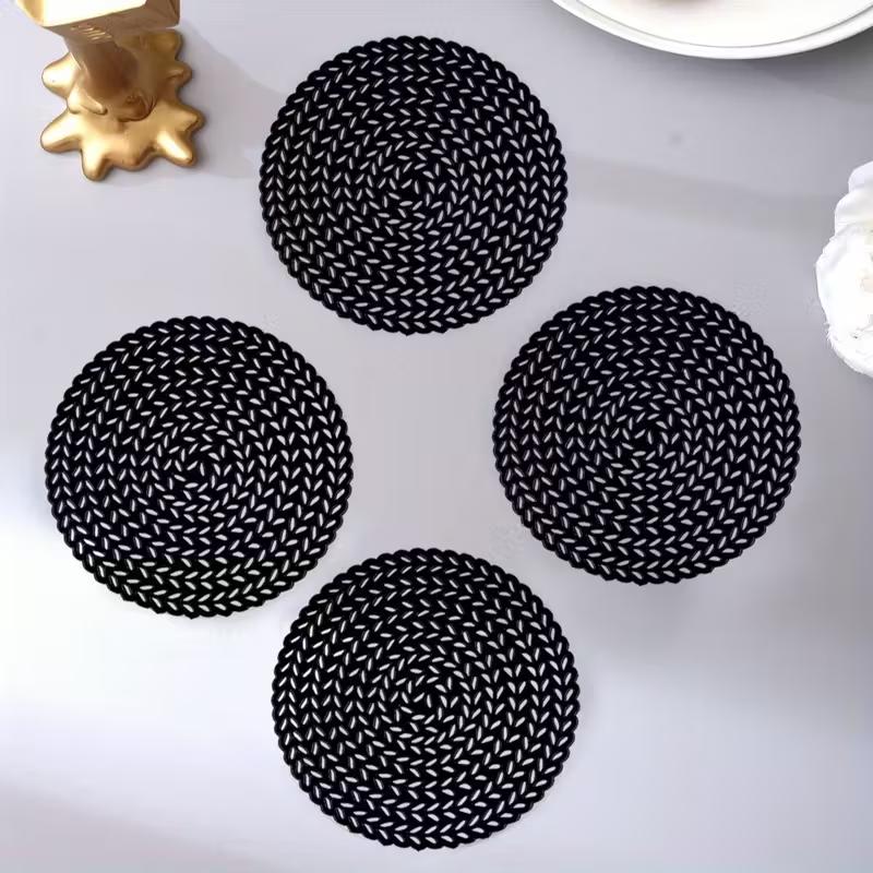 4PCS Creative Hollow Cup Mat Vintage Wheat Coasters Table Placemat Heat Insulation Decorative Doilies for Home Kitchen Dining
