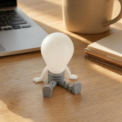 DYS 3D Printed Articulated LED Glow-in-the-Dark Action Figure, Posable Light Bulb Head Night with Movable Joints, Creative Desk Decor for Bedroom