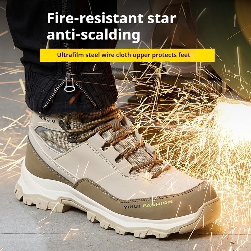 High Top Construction Site Safety Shoes with Steel Toe Anti Smashing Anti Puncture Industrial Boots Iron Work Shoes for Men