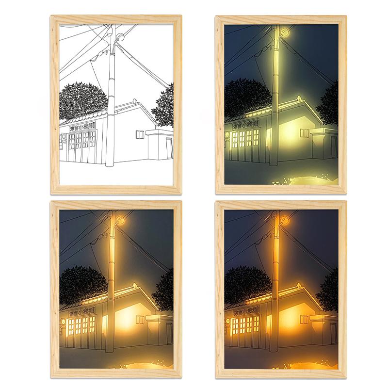 INS Deco Led Light Painting USB Plug Dimming Wall Artwork Table Lamp Gift Indoor Sunlight Window Wooden Photo Night Luminous