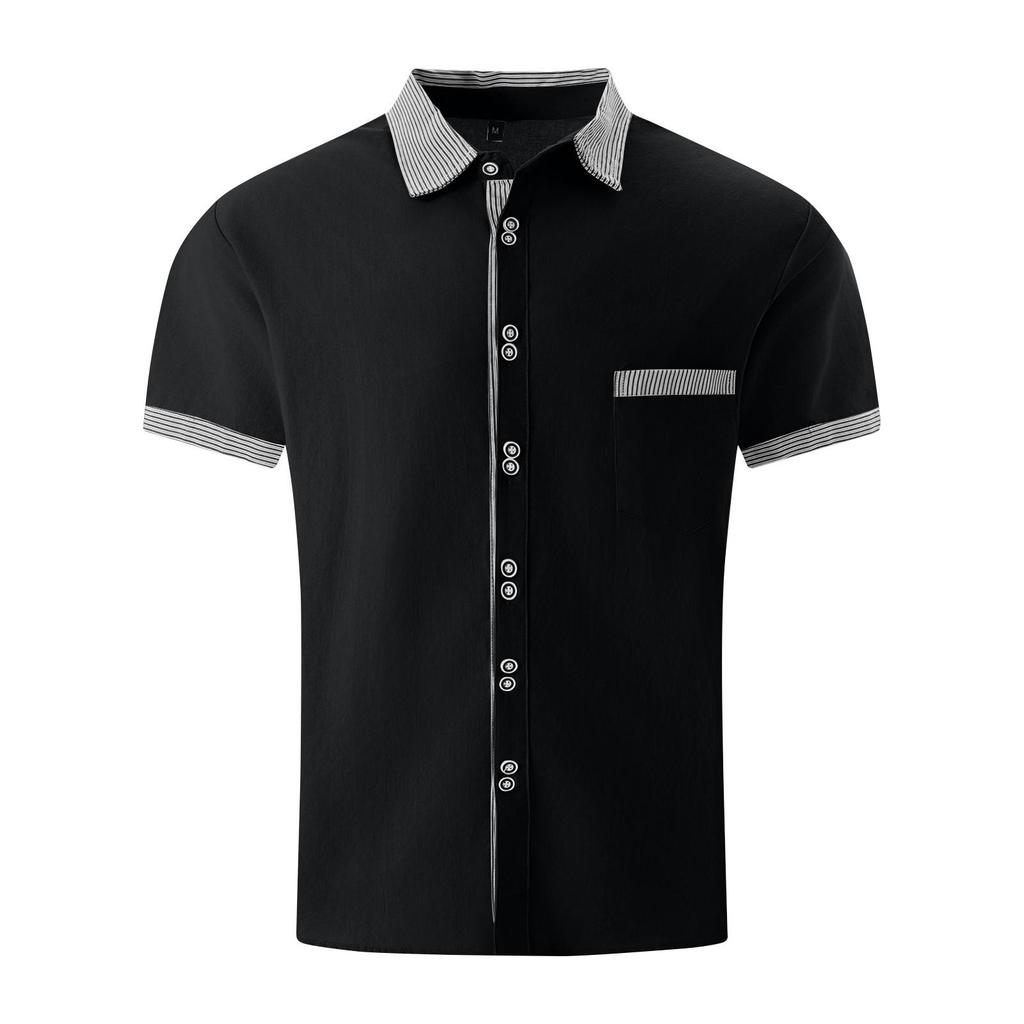 Men's Stripe Printed Button Short Sleeve Shirts Men's Casual Fashion Short Sleeve Shirts