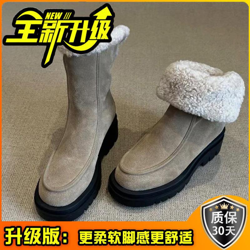 Snow boots winter new warm fashion versatile velvet thickened zipper stitching can be worn twice cotton shoes snow