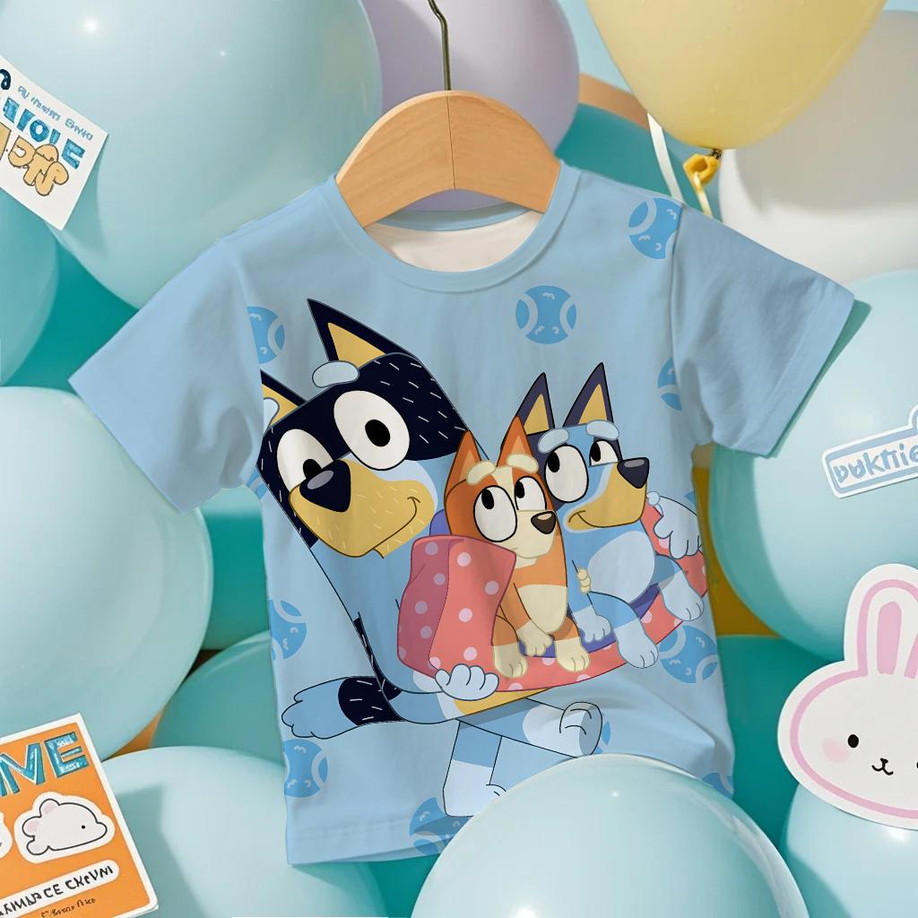 

Kids 2026 Bluey Anime 3D Tee Summer Cool Breathable Short Sleeve Cartoon Print Lightweight T-Shirt for Boys and Girls 100
