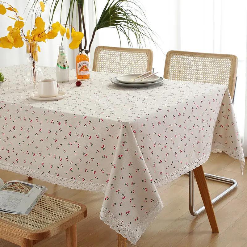 Tablecloth Plaid Lace Pastoral Student Writing Desk Cloth Nordic Simple Rectangle Banquet Party Decorative Table  Dustproof