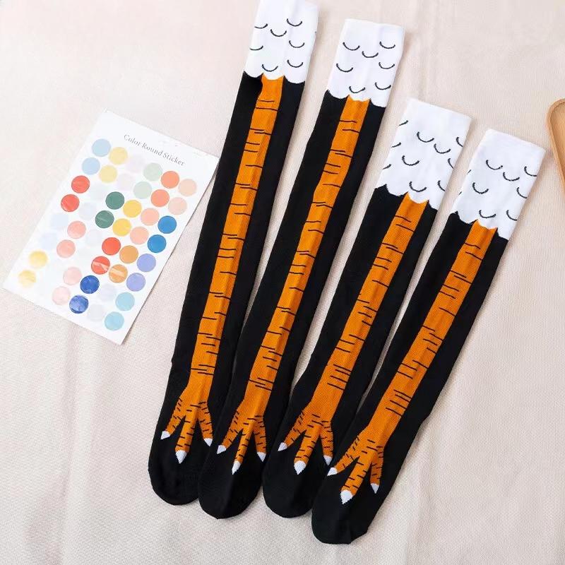 Chicken Paws Feet Socks Women Long Socks Leg Warmers Funny Cartoon Cotton Chicken Leg Claw 3D Print Over Knee Socks Stockings