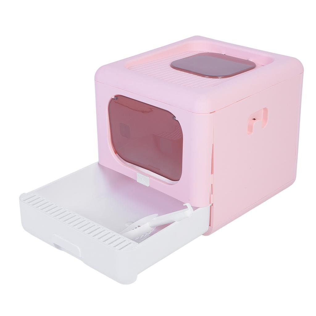 Foldable Cat Litter Box Large Size Top Entry Anti Splashing Enclosed Kitty Litter Box for Home Pink