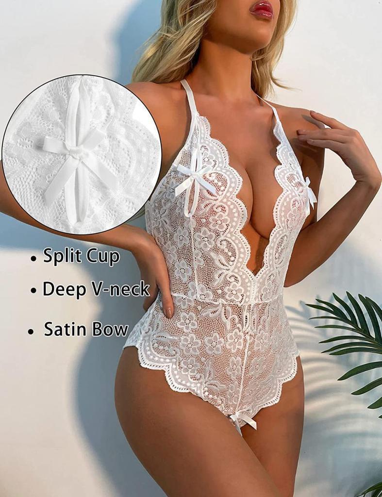 Sexy Lace Backless Deep V One Piece Lingerie for Women with Diamond Heart Design Erotic Teddy Intimate Wear In Four Styles