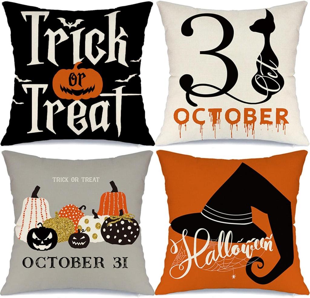 Halloween Pillowcases: Trick or Treat, 31 October, and Witch Hat Designs Sofa cushion cover, holiday party decoration, gift