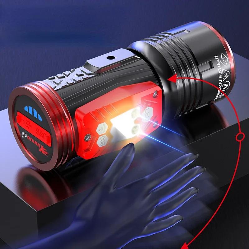 Super Bright Zoom Night Fishing Flashlight 5 Light Sources Blue/UV/White/Yellow/Red Searchlight Zoomable Flashlight with Bracket