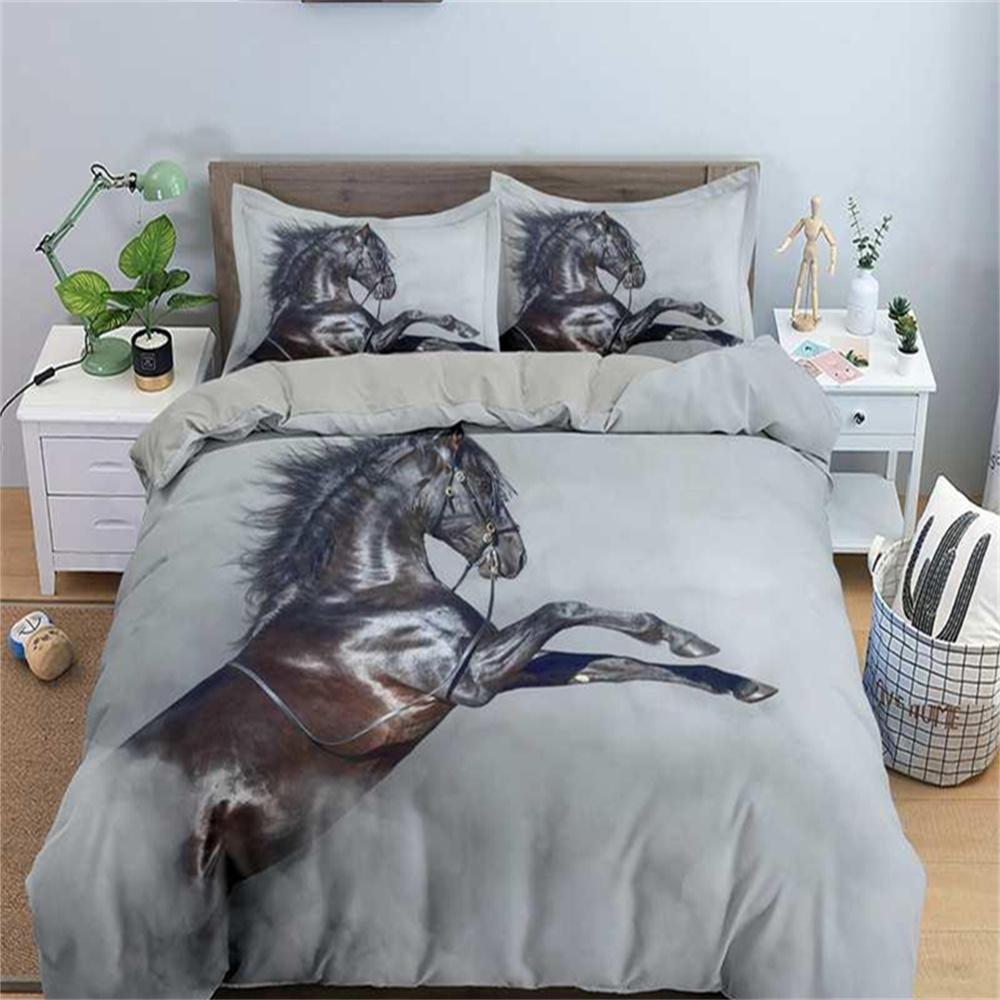3D Horse Printing Duvet Cover Animal Bedding Set Twin Full Double Queen King Size for Kids Men Black Soft Quilt Cover Pillowcase