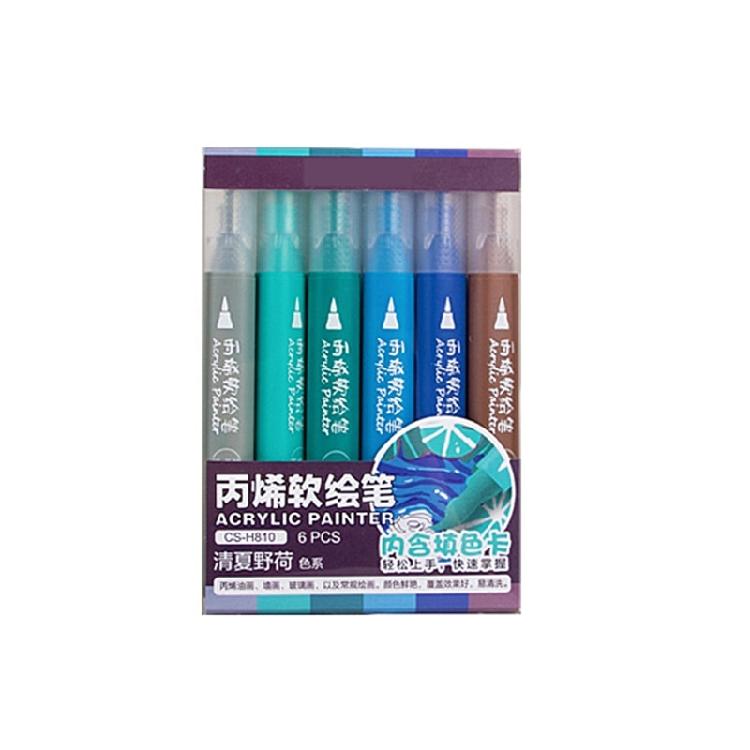 

6 Color Acrylic Paint Marker for Drawing on Paper Stone Rock Canvas Wood Glass Acrylic Paint Pen with Soft Brush Tip