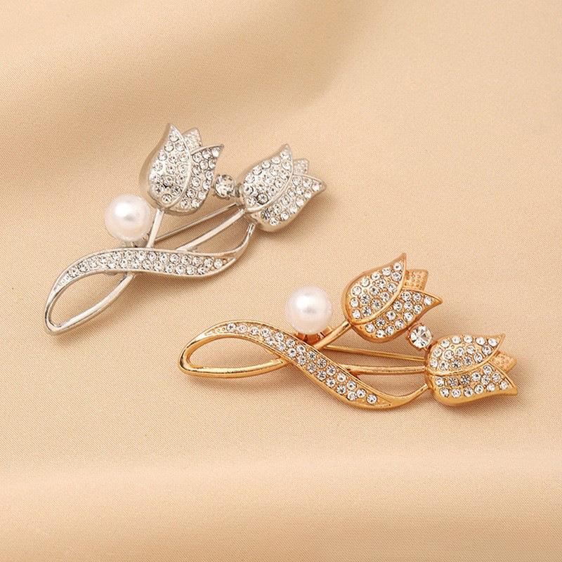 Pearl Tulip Small Western-Style Ornaments Single-Stitch Brooch Mourning Brooch For Women