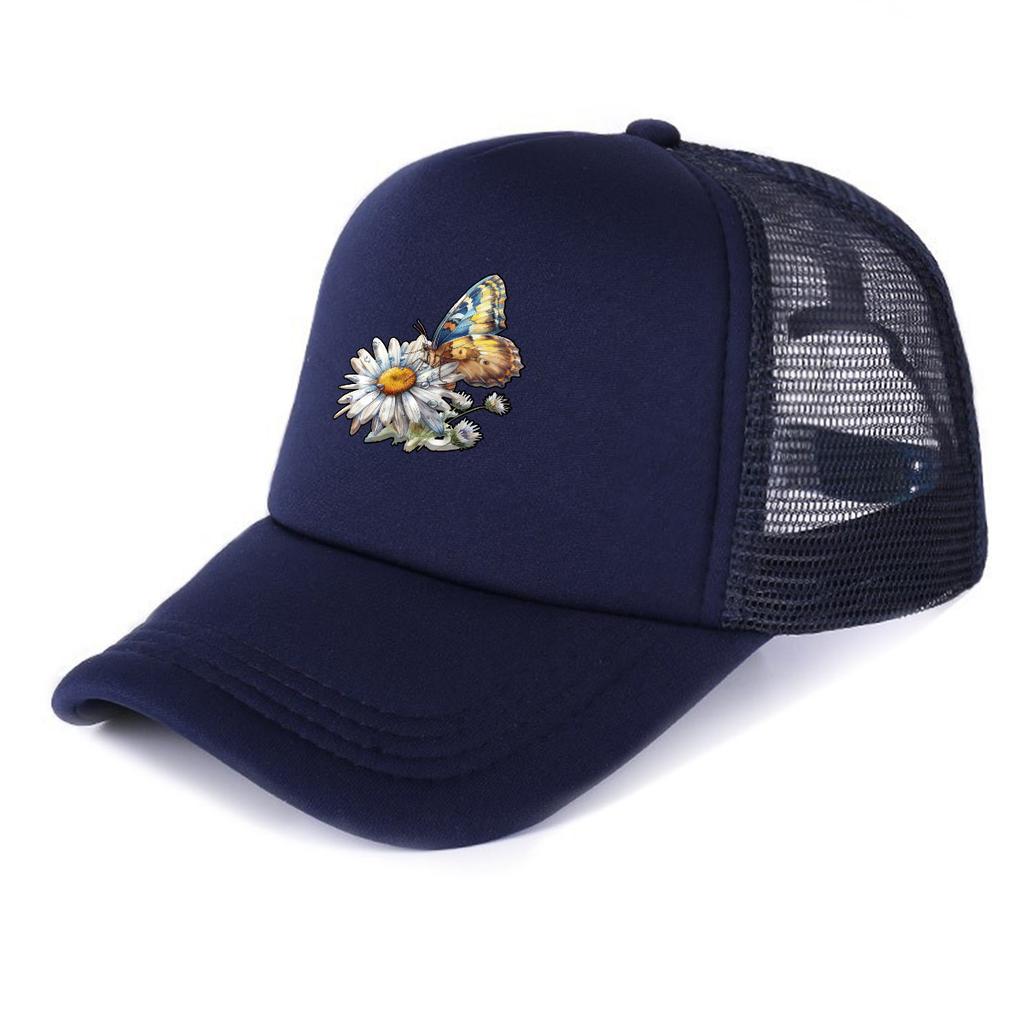 Flower Butterfly Printed Snapback Cap Adjustable Hip Hop Distressed Baseball Hat Unisex for Travelling Tennis Outdoor Sports