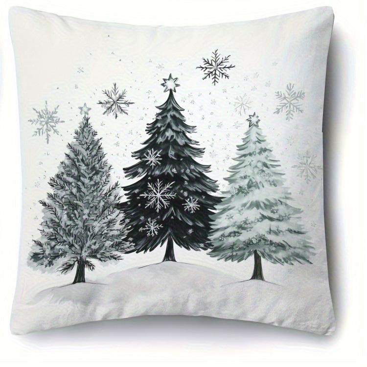 Christmas Pillowcase: Green Card Car Pine, Tree View and Warm Greetings New Year Home Decoration 2d Flat Printing