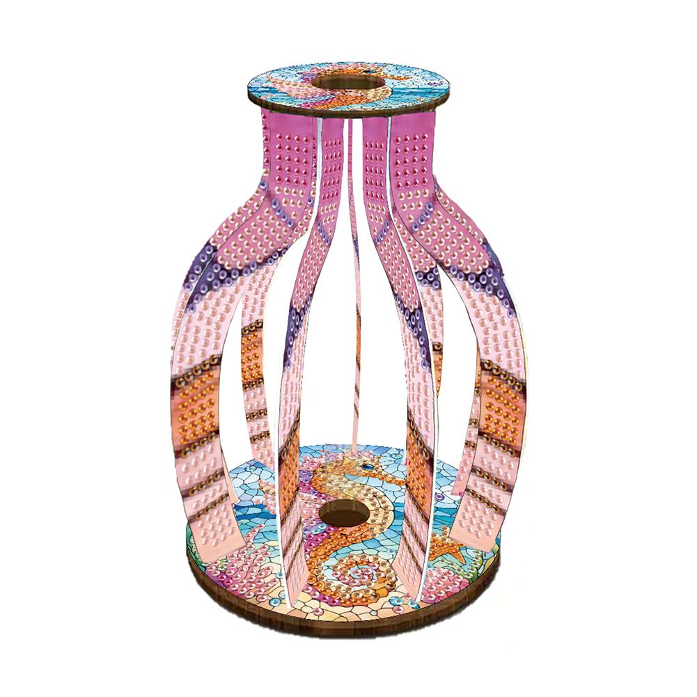 Acrylic Wood Colorful Pattern Diamond Mosaic Rhinestones Vase Diamond Painting 3D Vase Decor for Home Office Decor