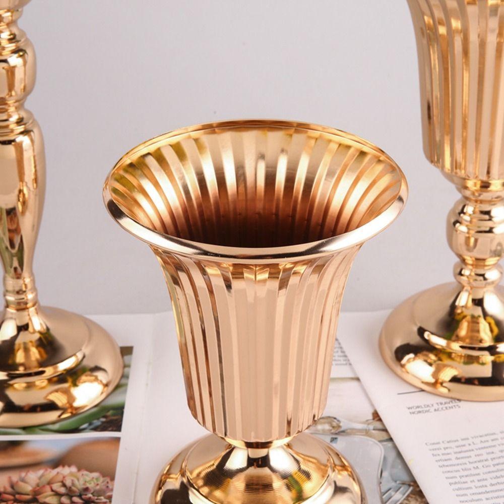 Golden Wedding Flower Vase Decorative Dried Flower Pot Creative Metal Trumpet Vases  Photo Props