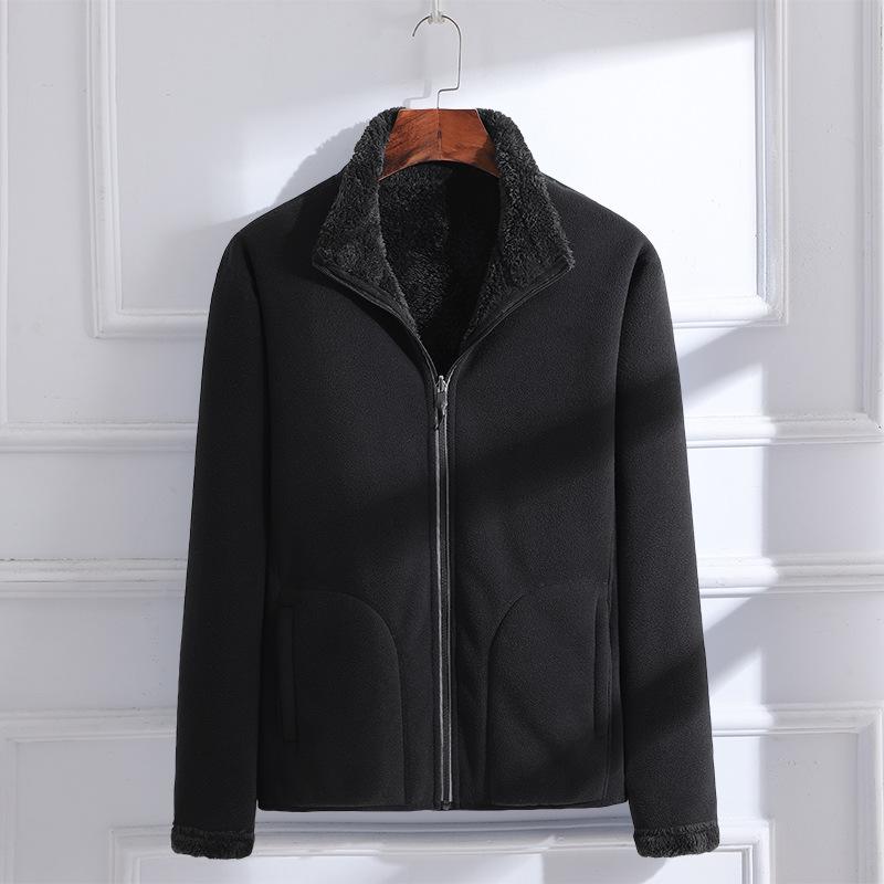 Men's Autumn and Winter Double-sided Fleece Plus Velvet Thick Sweater Polar Fleece Cardigan Jacket