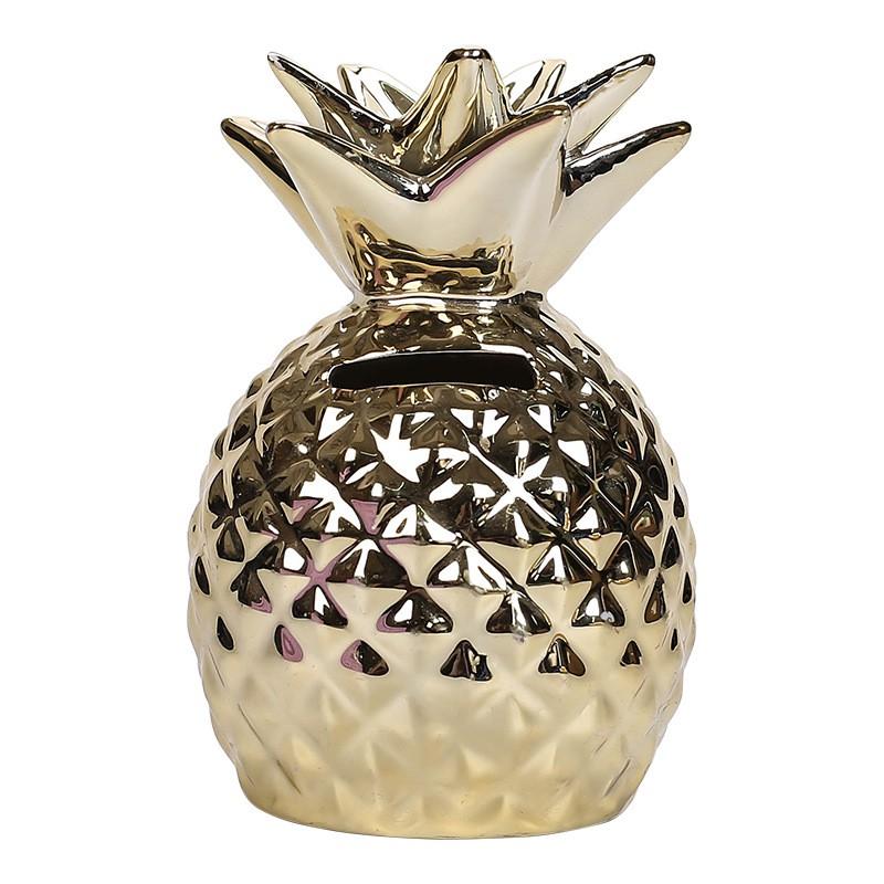 Ceramic Pineapple Money Box With Electroplated Finish Large Capacity Decorative Piggy Bank Home Office Gift