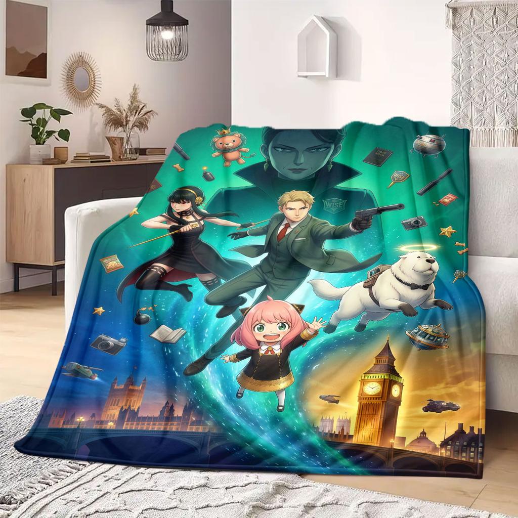 Spy X Family Beautiful Cartoon Flannel Blanket, Printed Decorative Throw, Warm and Soft for Bedroom, Sofa Outdoor_LIAN