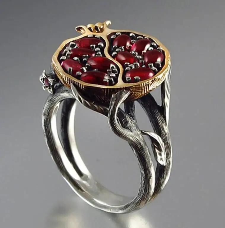 

Vintage Fruit Fresh Red Garnet Rings For Women Resin Stone Pomegranate Jewelry Ancient Anniversary Ring 6