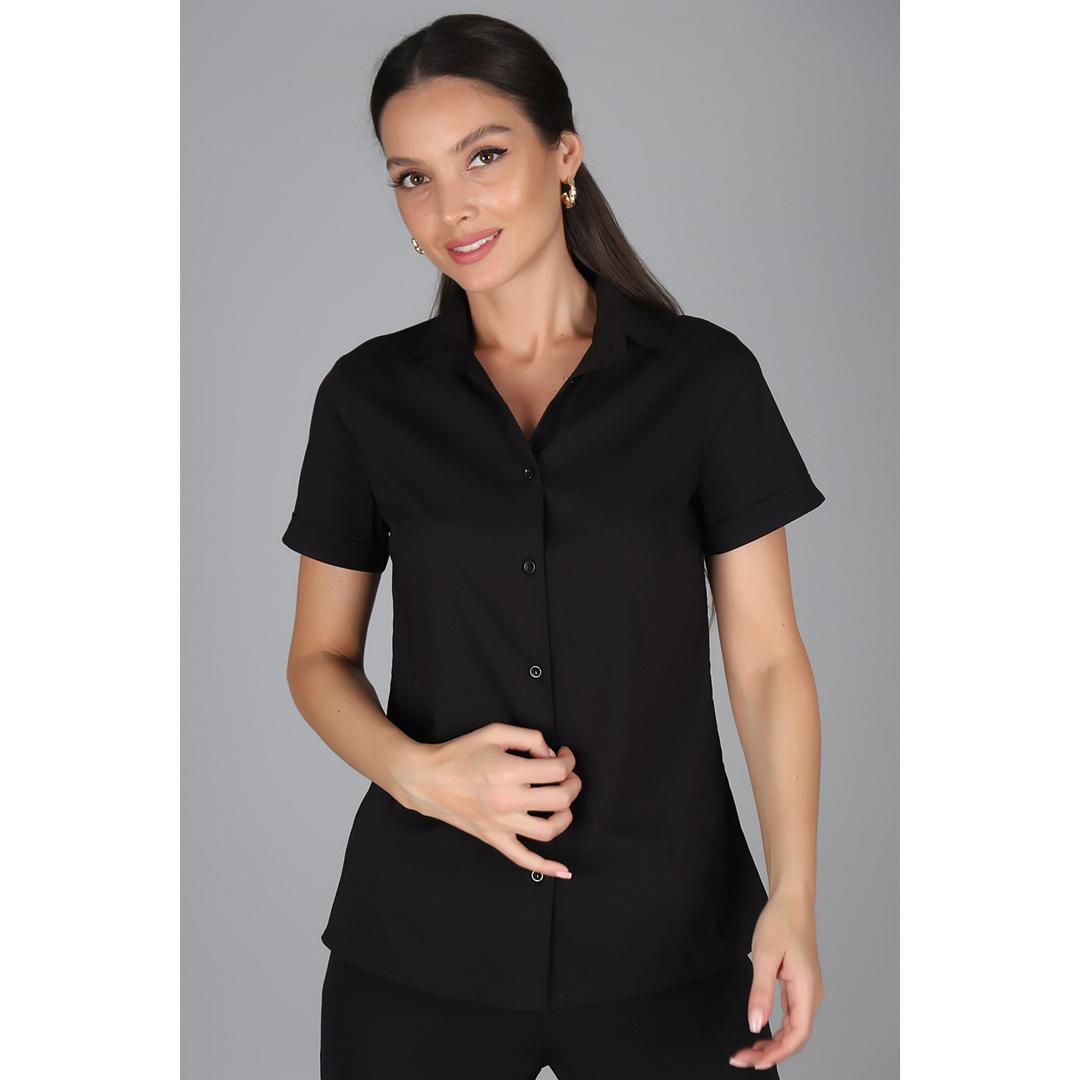 

Женский черный отложной воротник с коротким рукавом, хлопковая блузка высокого качества, повседневная офисная рубашка XS чёрный