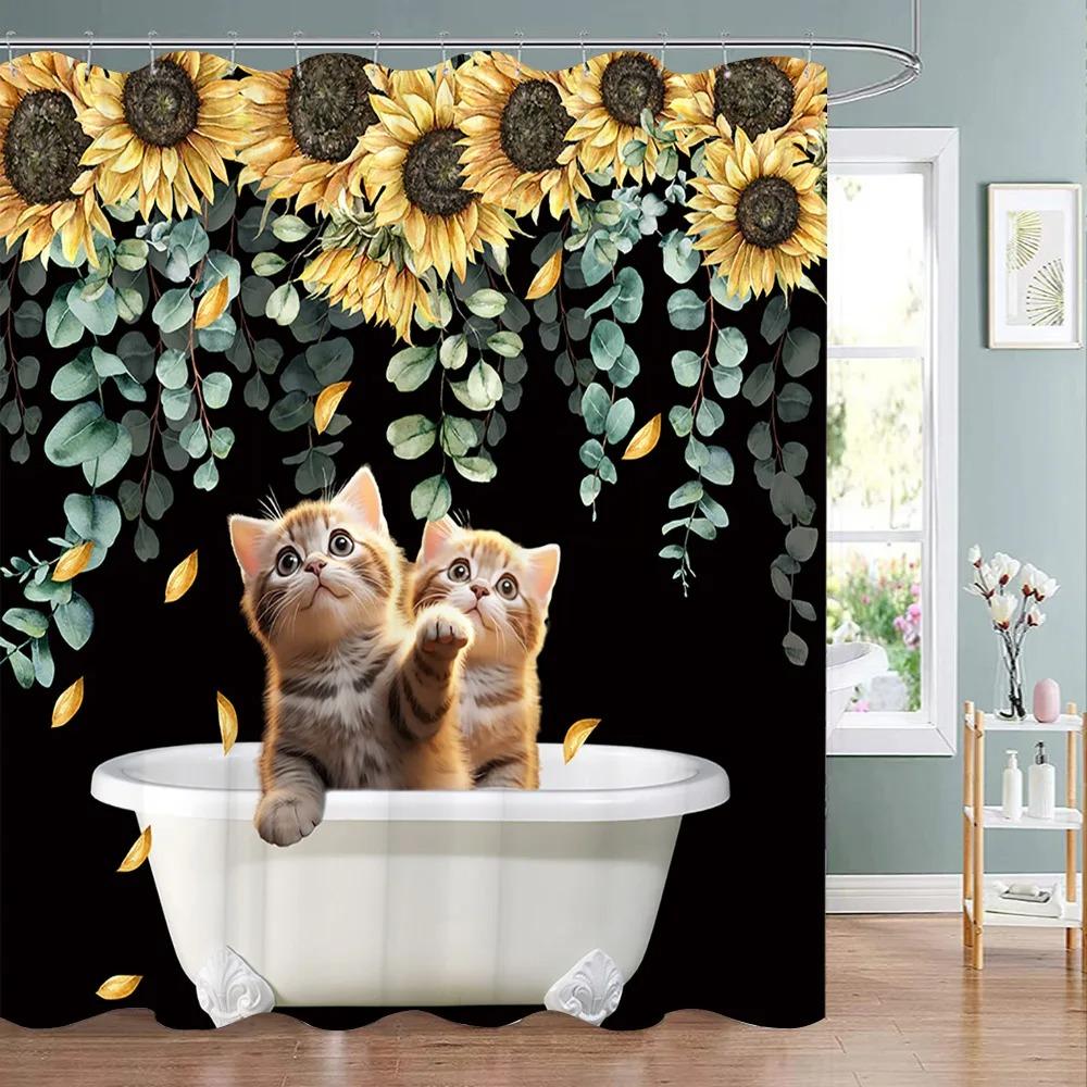 Spring Botanical Floral Shower Curtain Watercolour Style Floral Landscape Washable Fabric Bath Curtain Bathroom Decor With Hooks