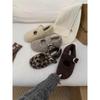 Leopard Print Fluffy Shoes To Keep Warm Outside Mary Jane Velvet Cotton Ladyshoes