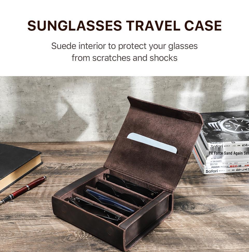 Set of 4 Handmade Vintage Crazy Horse Leather Eyeglass Cases with Magnetic Snap Closure