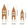 Rustic Metal Garden Stakes Set of Three Castle House Silhouettes Outdoor Decorative Yard Art for Planters and Lawn Display