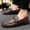 Metal Buckle Black Loafers Leather Mens Slip on Shoes Comfortable Men Casual Shoes Male Driving Footwear Breathable Mens
