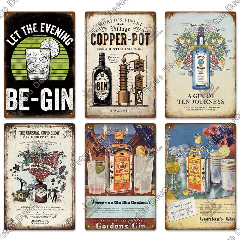 Mfoever Tin Decor Gin Brand Vintage Wine Tin Sign Metal Alcohol Plaque for Home Kitchen Bar Pub Club Man Cave Decoration Wall Decor