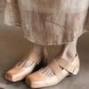 Fashion Vintage Low Heel Single Shoes Women's New Square Toe Shallow Mouth Cross with Soft Sole Block Heel Mary Jane Shoes