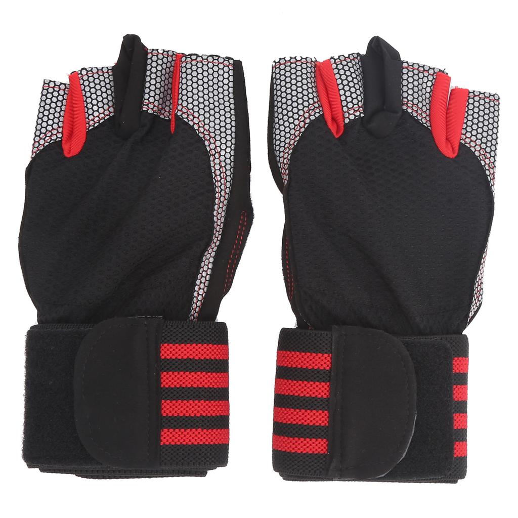 Half Finger Cycling Protective Gloves AntiSlip Brthable Gloves(Red )