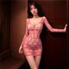 Sexy Women Short Mini Dress Mesh Lace Sheer Hollow Out Sleeves Open Crotch Jacquard Pure Desire Sleepwear Dress Elegant